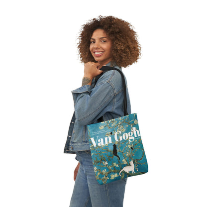 Vincent Vang Gogh Cherry Blossom - Cats - Canvas Tote Bag, 5-Color Straps