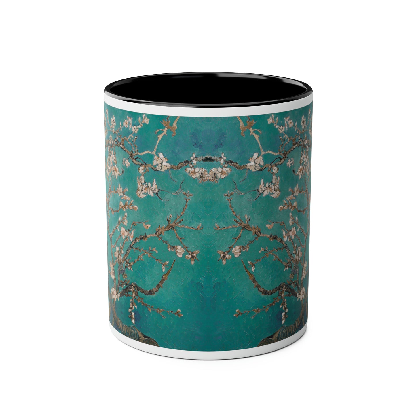 Van Gogh's Almond blossom (1890) - Turqoise Fine Art Print Two-Tone Coffee Mugs, 11oz