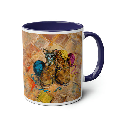 Van Gogh's Shoes (1888) - Kitten with yarns Fine Art Print Two-Tone Coffee Mugs, 11oz