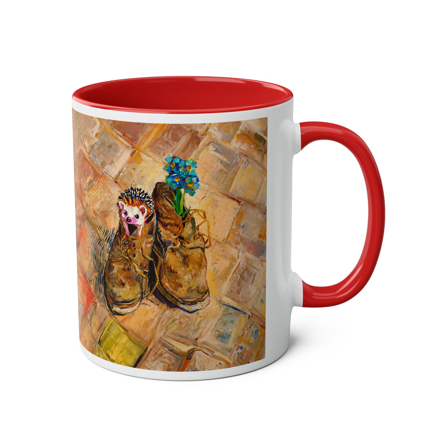 Van Gogh's Shoes (1888) - Hedgehog Fine Art Print Two-Tone Coffee Mugs, 11oz