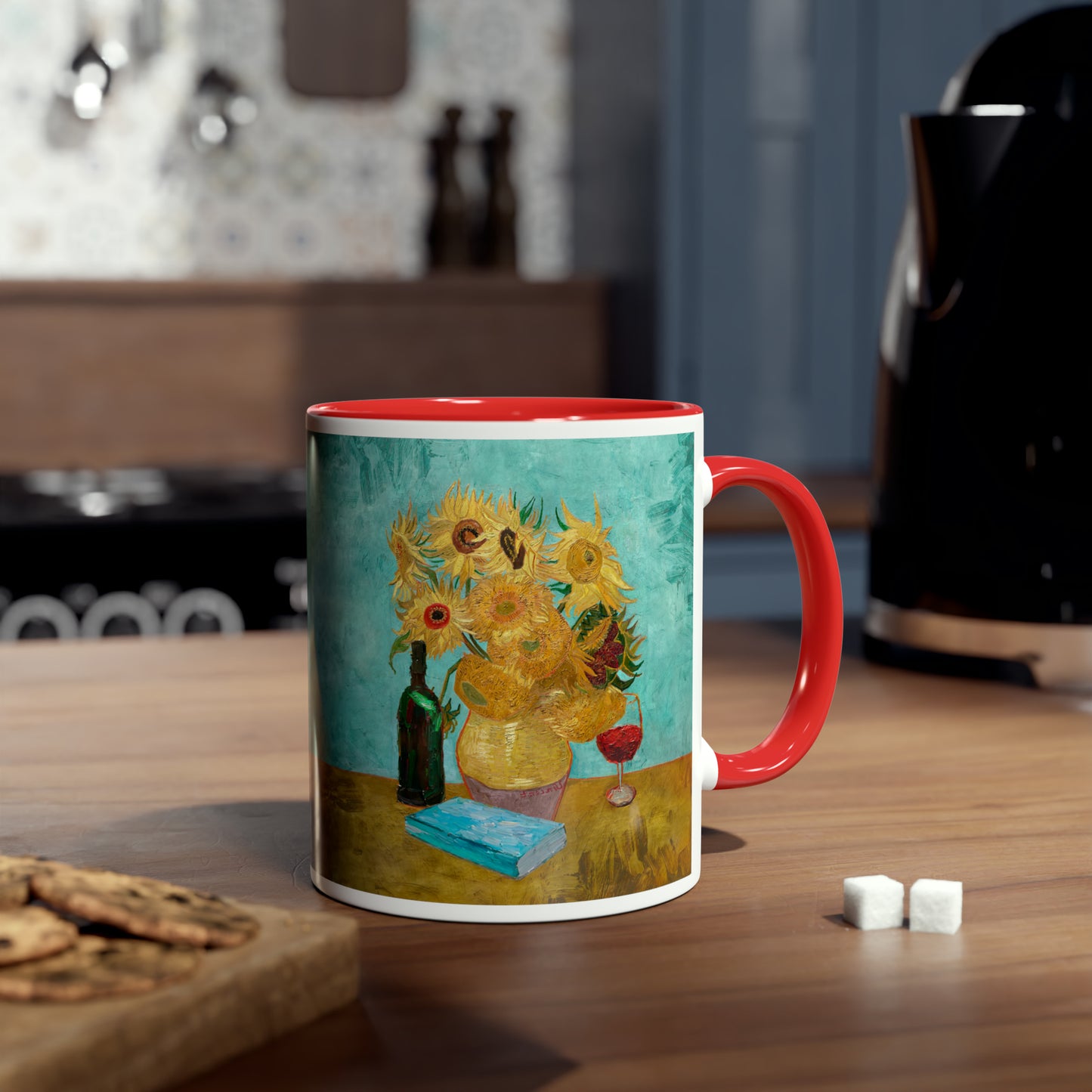 Van Gogh's Vase with Twelve Sunflowers (1888–1889) - Wine and book lover Fine Art Print Two-Tone Coffee Mugs, 11oz