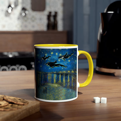 Van Gogh's Starry Night Over the Rhone (1888) - Dreams Fine Art Print Two-Tone Coffee Mugs, 11oz