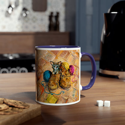 Van Gogh's Shoes (1888) - Kitten with yarns Fine Art Print Two-Tone Coffee Mugs, 11oz