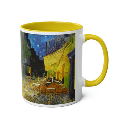 Van Gogh's Café Terrace at Night (1888) - Original Fine Art Print Two-Tone Coffee Mugs, 11oz