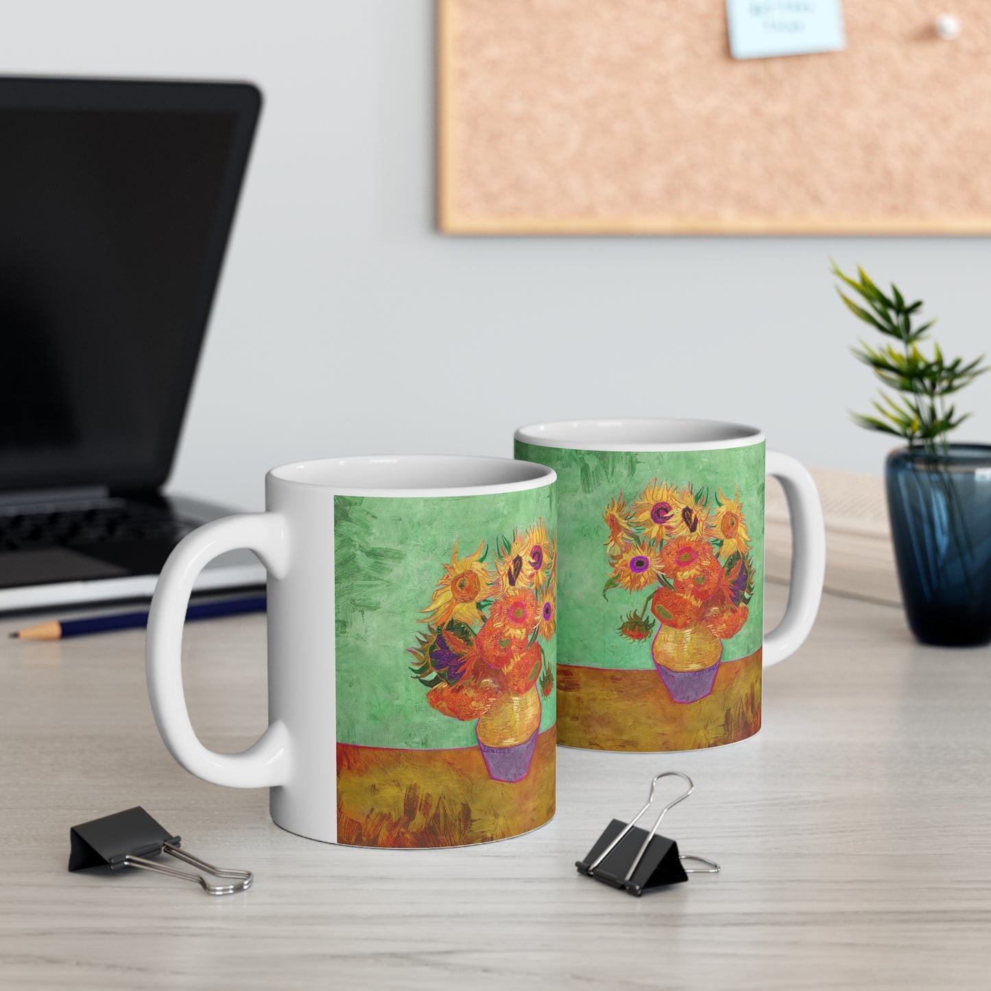 Van Gogh's Vase with Twelve Sunflowers (1888–1889) - Summer Fine Art Print Ceramic Coffee Mugs, 11oz, 15oz