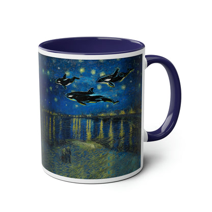 Van Gogh's Starry Night Over the Rhone (1888) - Dreams Fine Art Print Two-Tone Coffee Mugs, 11oz