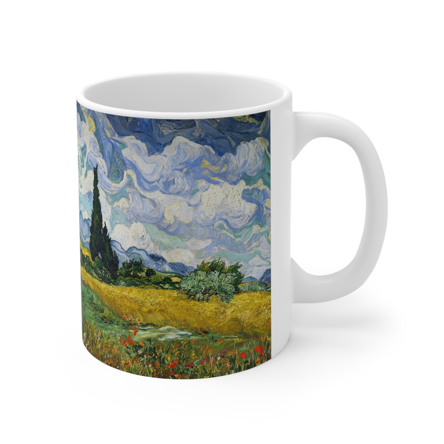 Van Gogh's Wheat Field with Cypresses (1889) - Original Fine Art Print Ceramic Coffee Cups, 11oz, 15oz