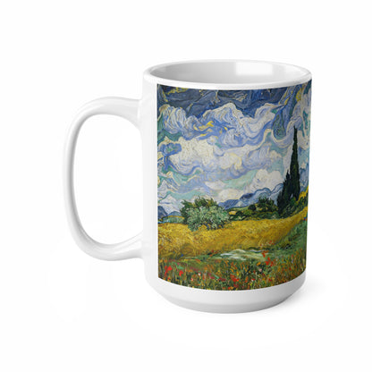 Van Gogh's Wheat Field with Cypresses (1889) - Original Fine Art Print Ceramic Coffee Cups, 11oz, 15oz