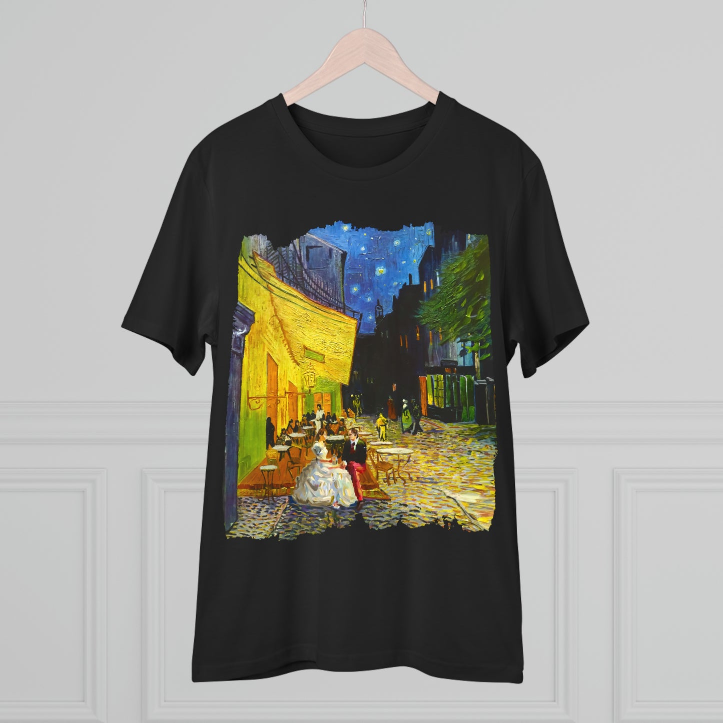 Van Gogh's Café Terrace at Night (1888) - Couple Fine Art Print Organic Cotton T-Shirt Unisex