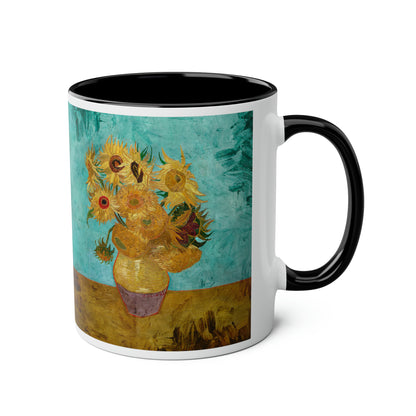 Van Gogh's Vase with Twelve Sunflowers (1888–1889) - Original Fine Art Print Two-Tone Coffee Mugs, 11oz