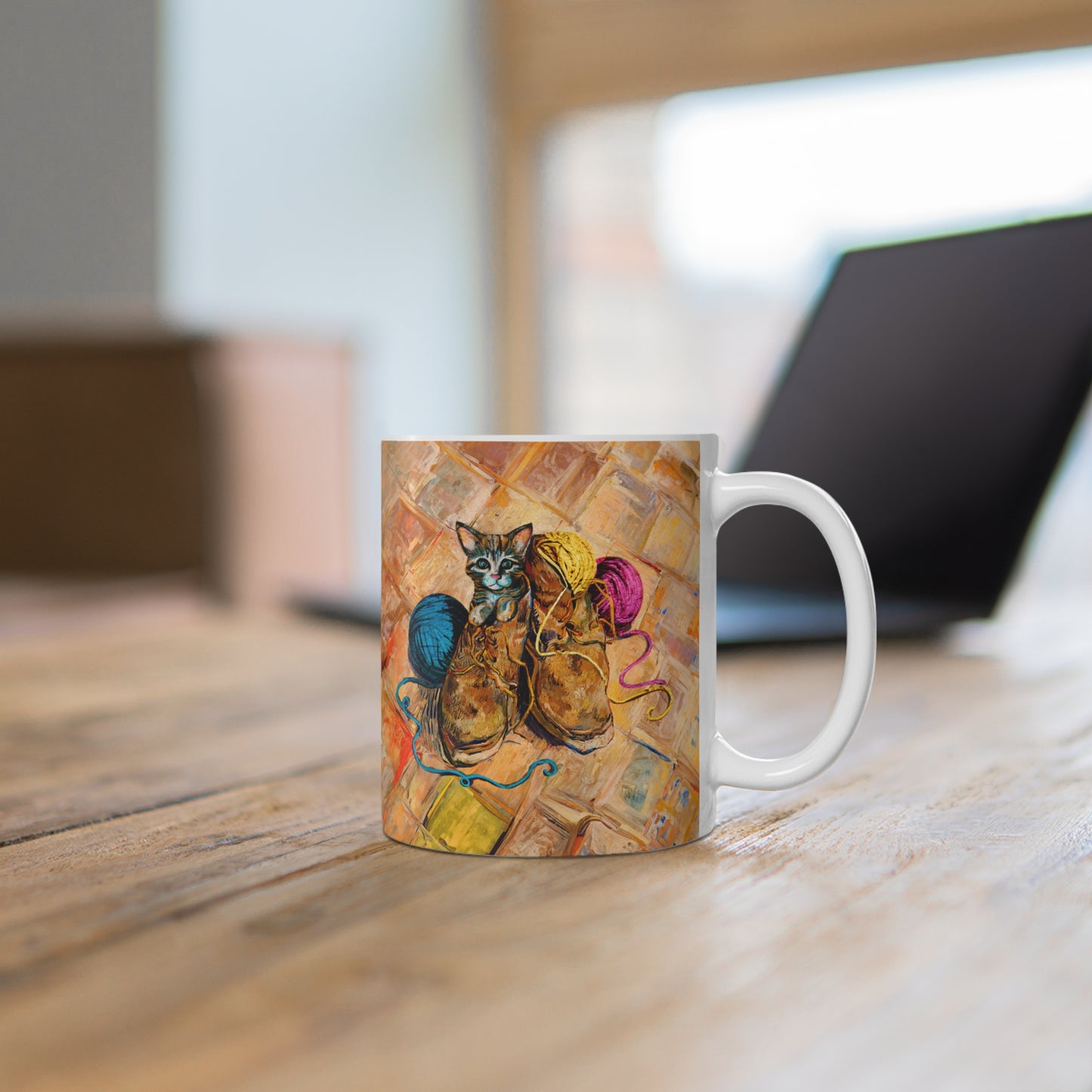 Van Gogh's Shoes (1888) - Kitten with yarns Fine Art Print Ceramic Coffee Mugs, 11oz, 15oz