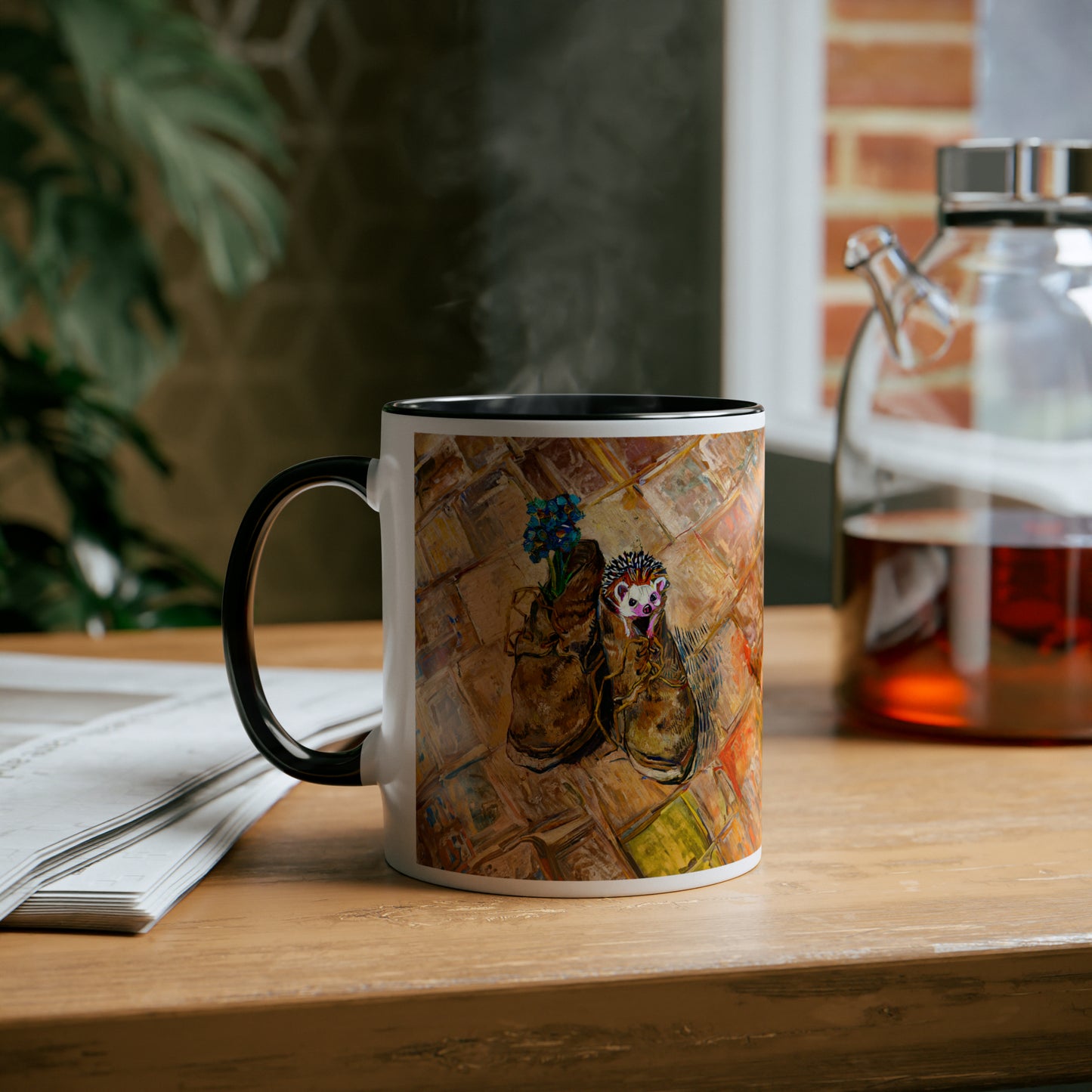 Van Gogh's Shoes (1888) - Hedgehog Fine Art Print Two-Tone Coffee Mugs, 11oz