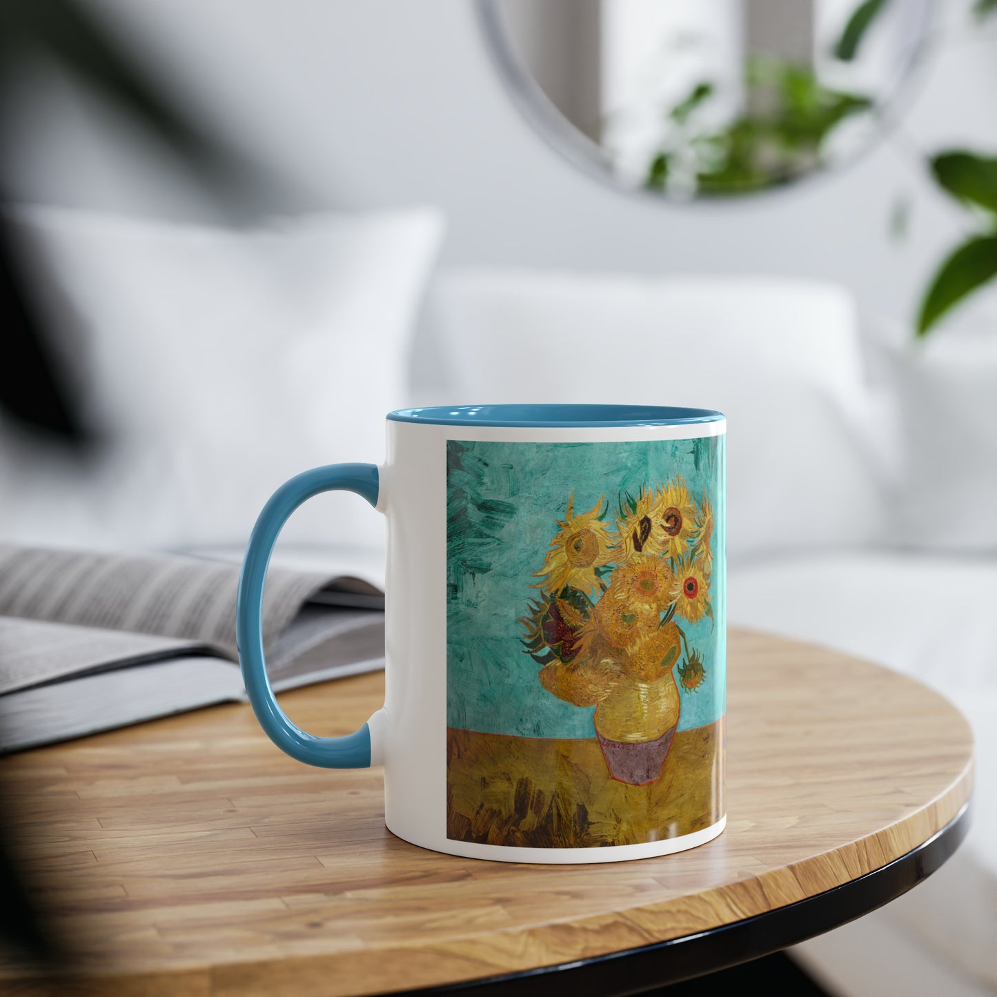 Van Gogh's Vase with Twelve Sunflowers (1888–1889) - Original Fine Art Print Two-Tone Coffee Mugs, 11oz