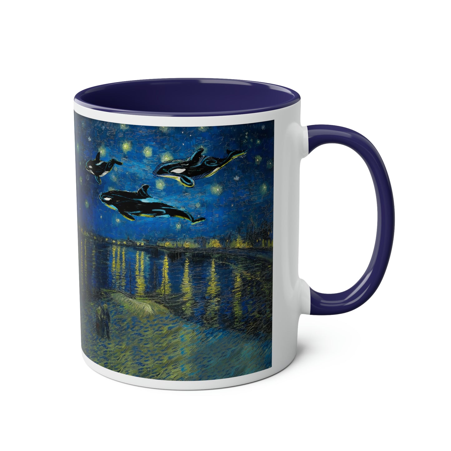 Van Gogh's Starry Night Over the Rhone (1888) - Dreams Fine Art Print Two-Tone Coffee Mugs, 11oz