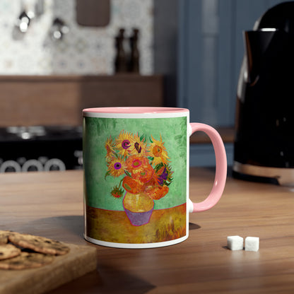 Van Gogh's Vase with Twelve Sunflowers (1888–1889) - Summer Fine Art Print Two-Tone Coffee Mugs, 11oz