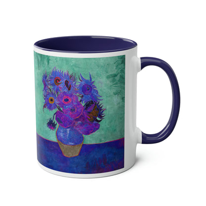 Van Gogh's Vase with Twelve Sunflowers (1888–1889) - Pop art purple Fine Art Print Two-Tone Coffee Mugs, 11oz