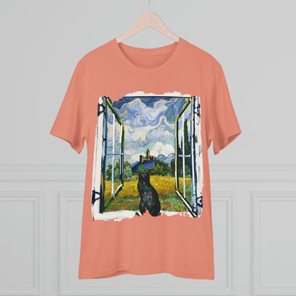 Van Gogh's Wheat Field with Cypresses (1889) - Cat with castle ruin Fine Art Print Organic Cotton T-Shirt Unisex