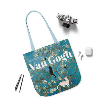 Vincent Vang Gogh Cherry Blossom - Cats - Canvas Tote Bag, 5-Color Straps