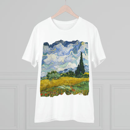 Van Gogh's Wheat Field with Cypresses (1889) - Original Fine Art Print Organic Cotton T-Shirt Unisex