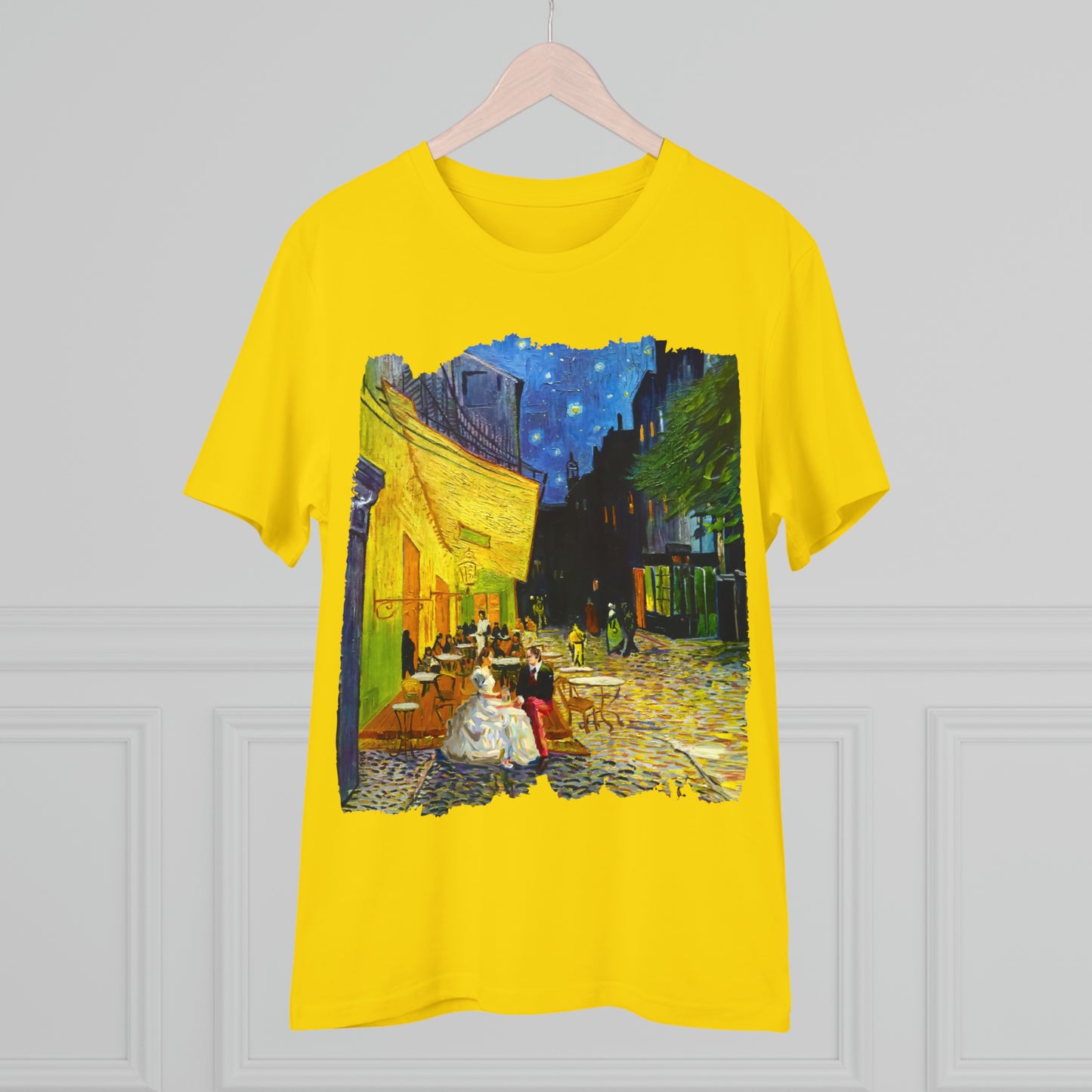 Van Gogh's Café Terrace at Night (1888) - Couple Fine Art Print Organic Cotton T-Shirt Unisex