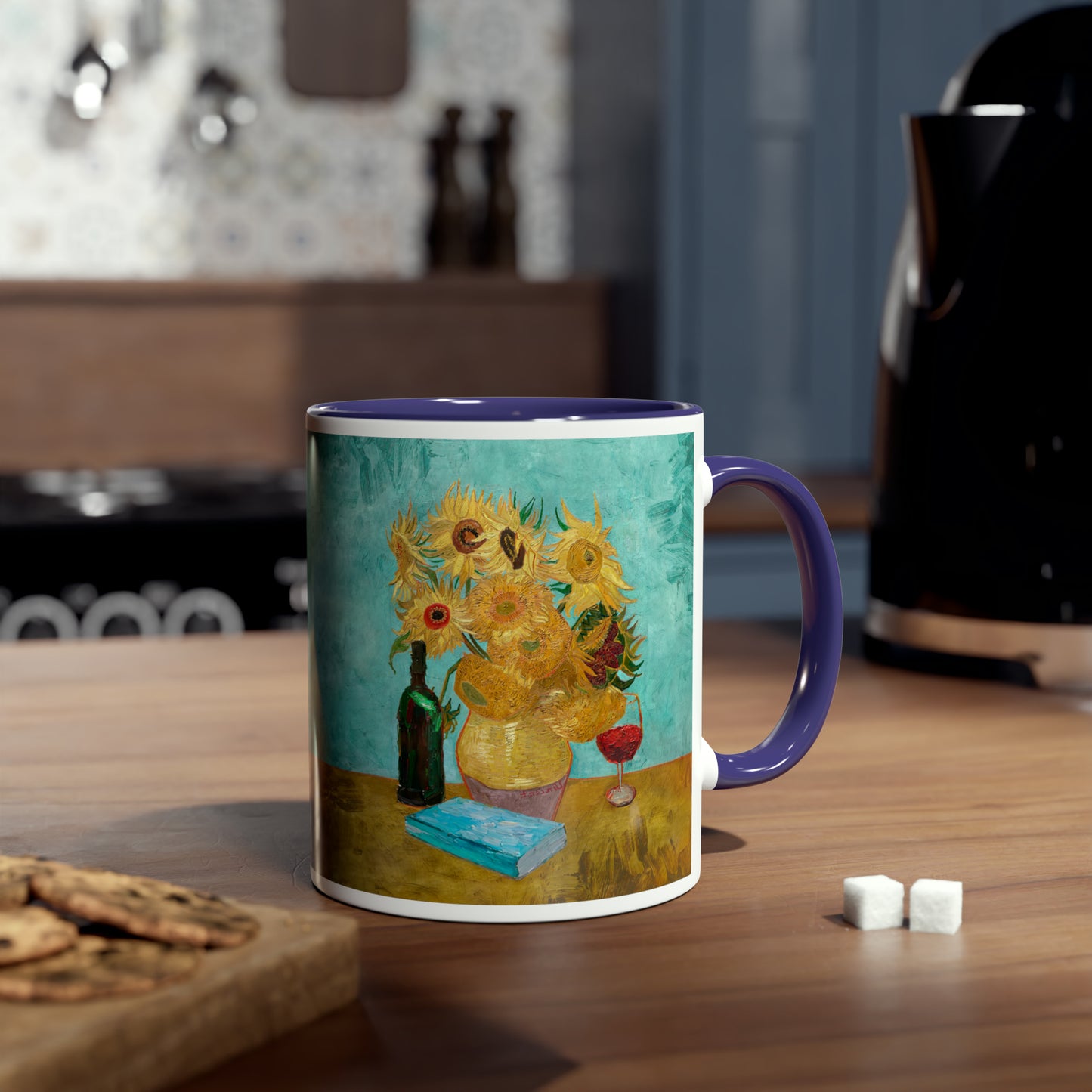 Van Gogh's Vase with Twelve Sunflowers (1888–1889) - Wine and book lover Fine Art Print Two-Tone Coffee Mugs, 11oz