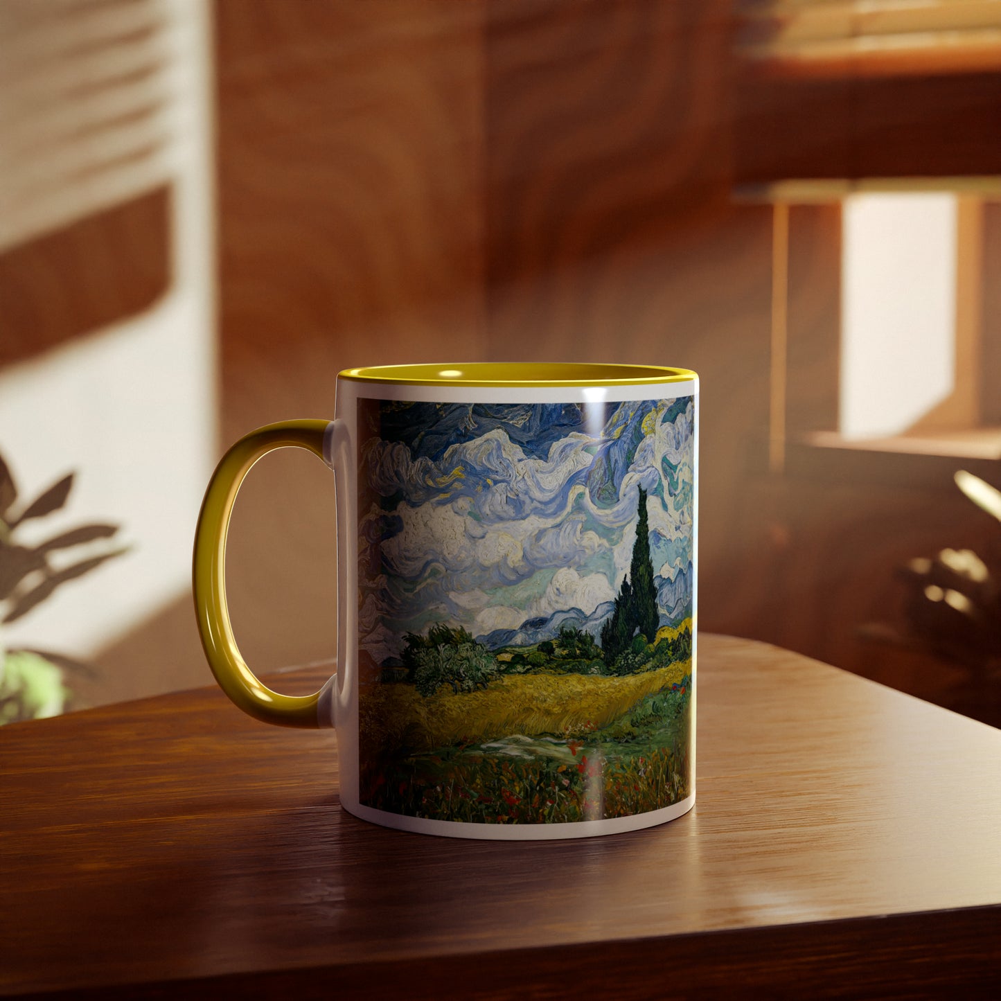 Van Gogh's Wheat Field with Cypresses (1889) - Original Fine Art Print Two-Tone Coffee Mugs, 11oz