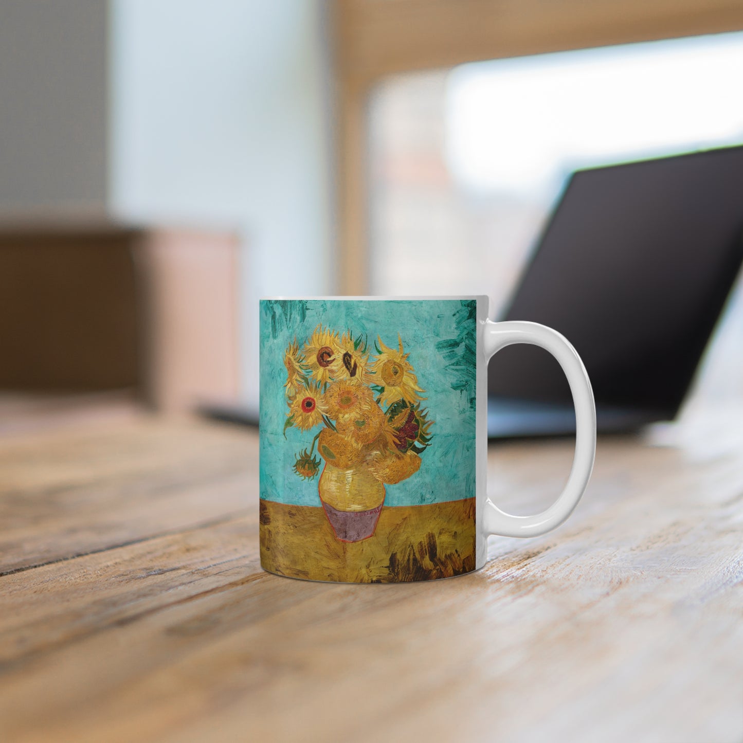 Van Gogh's Vase with Twelve Sunflowers (1888–1889) - Original Fine Art Print Ceramic Coffee Mugs, 11oz, 15oz