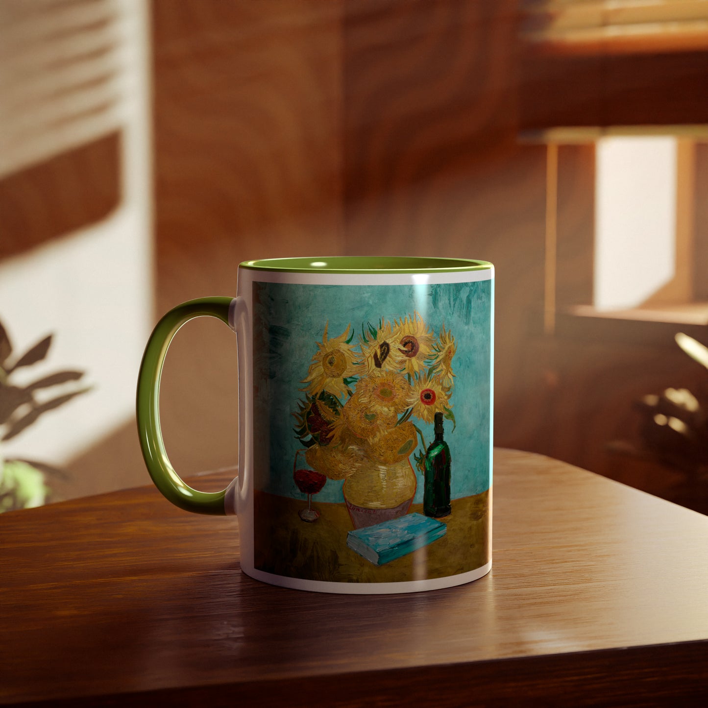 Van Gogh's Vase with Twelve Sunflowers (1888–1889) - Wine and book lover Fine Art Print Two-Tone Coffee Mugs, 11oz