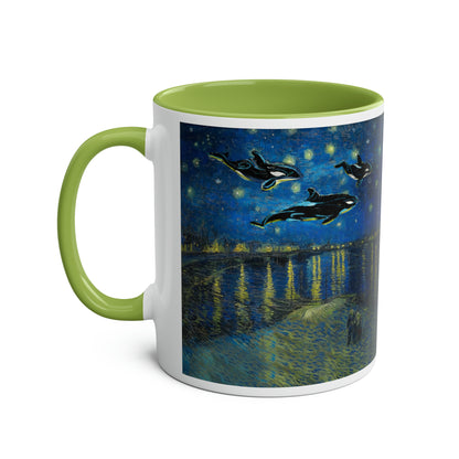 Van Gogh's Starry Night Over the Rhone (1888) - Dreams Fine Art Print Two-Tone Coffee Mugs, 11oz