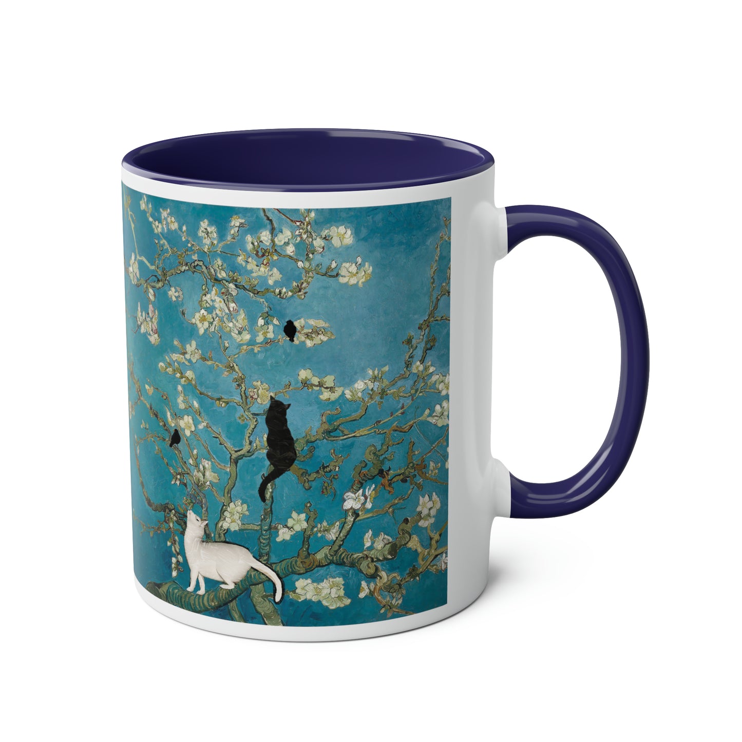 Van Gogh's Almond blossom (1890) - Cats Fine Art Print Two-Tone Coffee Mugs, 11oz