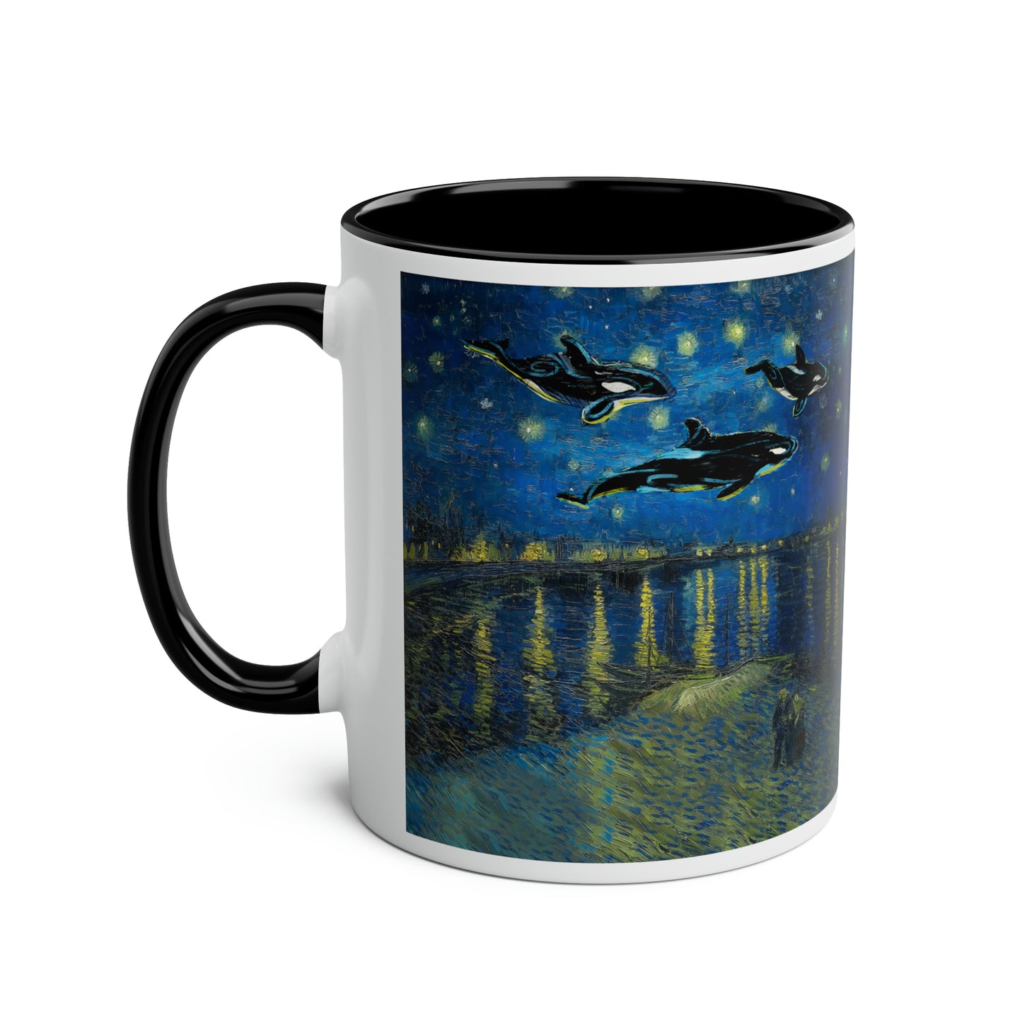 Van Gogh's Starry Night Over the Rhone (1888) - Dreams Fine Art Print Two-Tone Coffee Mugs, 11oz