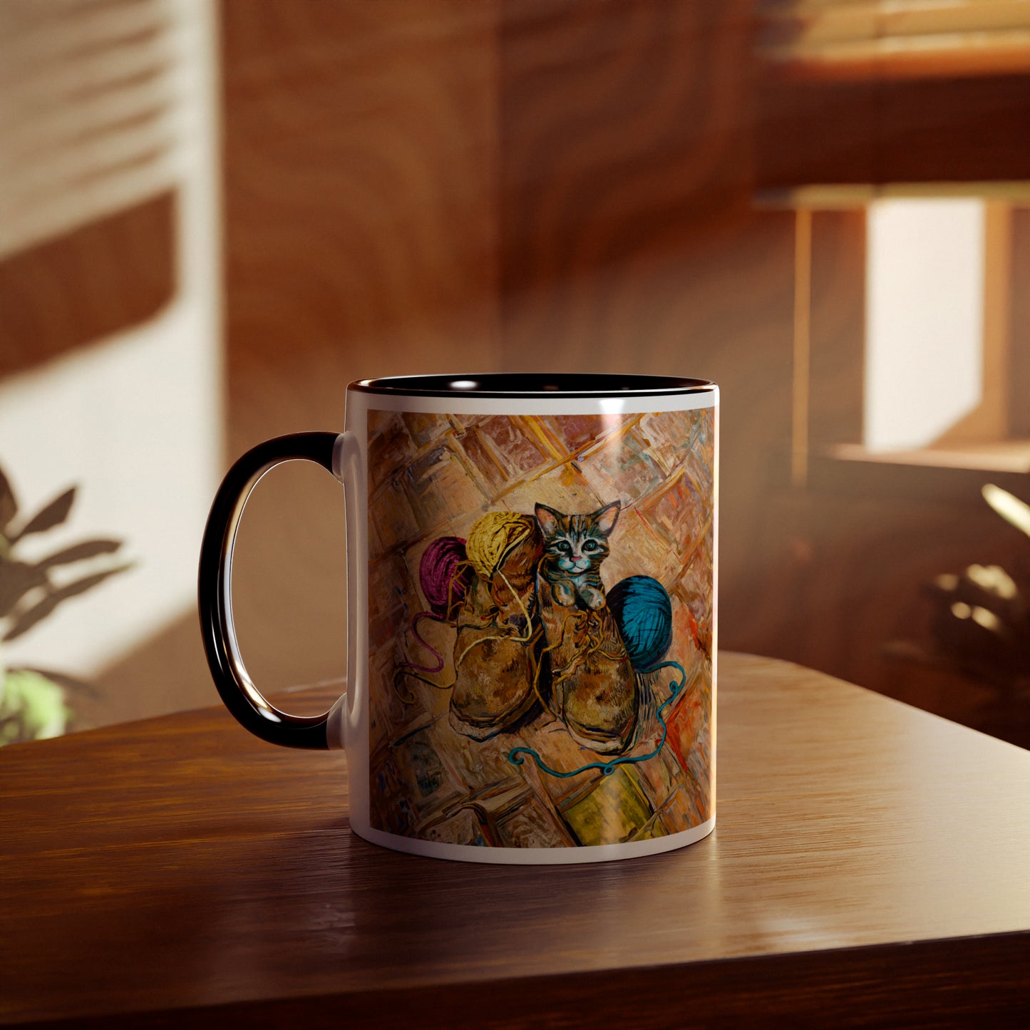 Van Gogh's Shoes (1888) - Kitten with yarns Fine Art Print Two-Tone Coffee Mugs, 11oz