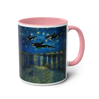 Van Gogh's Starry Night Over the Rhone (1888) - Dreams Fine Art Print Two-Tone Coffee Mugs, 11oz