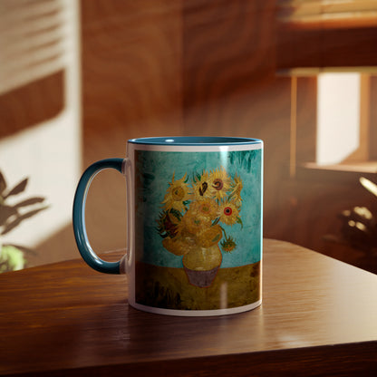 Van Gogh's Vase with Twelve Sunflowers (1888–1889) - Original Fine Art Print Two-Tone Coffee Mugs, 11oz