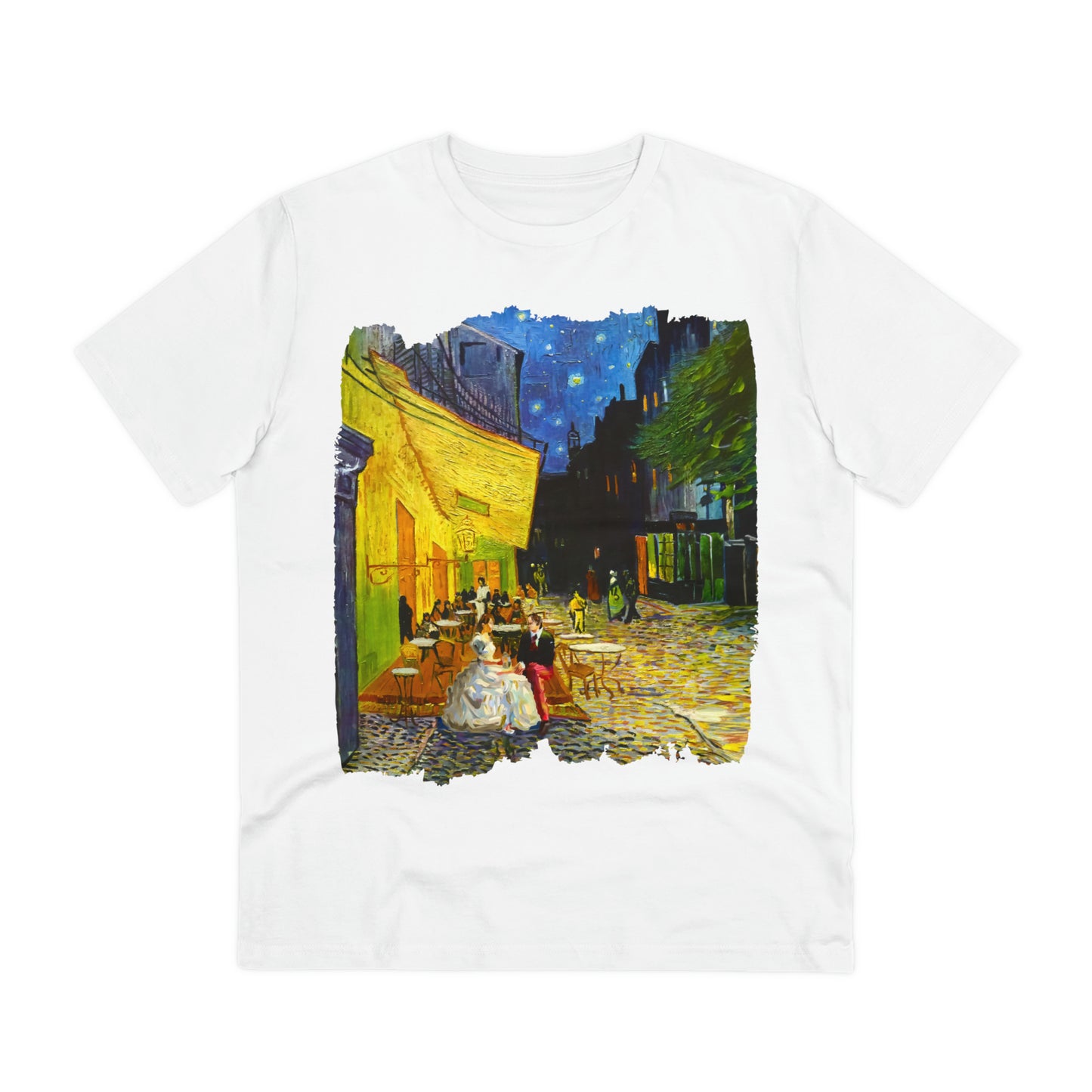 Van Gogh's Café Terrace at Night (1888) - Couple Fine Art Print Organic Cotton T-Shirt Unisex