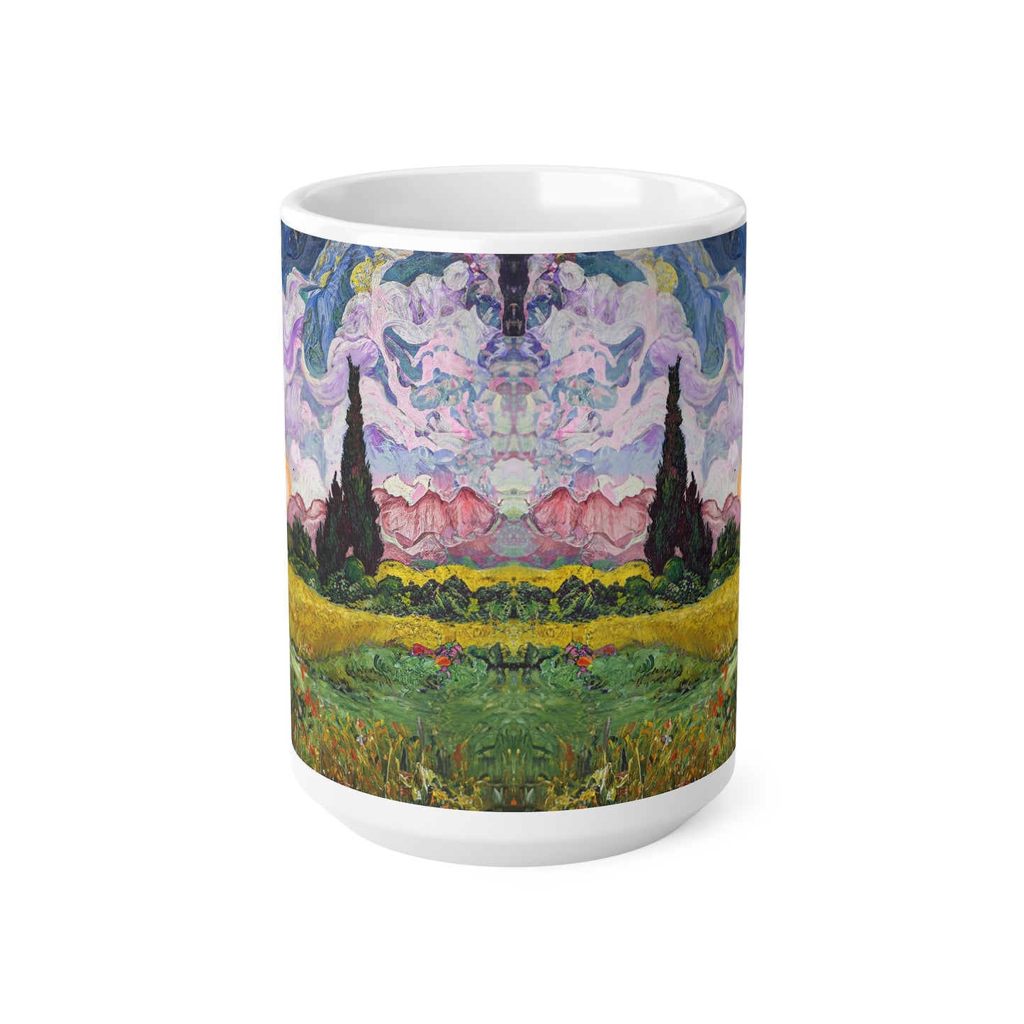 Van Gogh's Wheat Field with Cypresses (1889) - Sunset Fine Art Print Ceramic Coffee Mugs, 11oz, 15oz