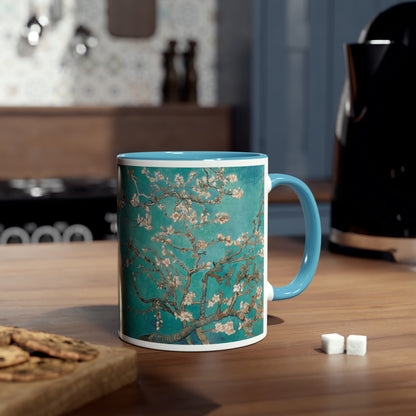 Van Gogh's Almond blossom (1890) - Turqoise Fine Art Print Two-Tone Coffee Mugs, 11oz