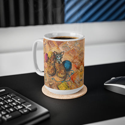 Van Gogh's Shoes (1888) - Kitten with yarns Fine Art Print Ceramic Coffee Mugs, 11oz, 15oz