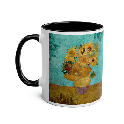 Van Gogh's Vase with Twelve Sunflowers (1888–1889) - Original Fine Art Print Two-Tone Coffee Mugs, 11oz