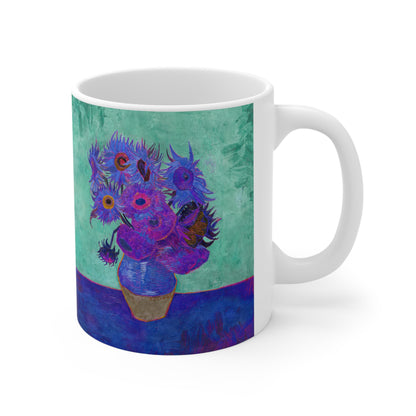 Van Gogh's Vase with Twelve Sunflowers (1888–1889) - Pop art purple Fine Art Print Ceramic Coffee Mugs, 11oz, 15oz