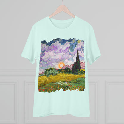 Van Gogh's Wheat Field with Cypresses (1889) - Sunset Fine Art Print Organic Cotton T-Shirt Unisex