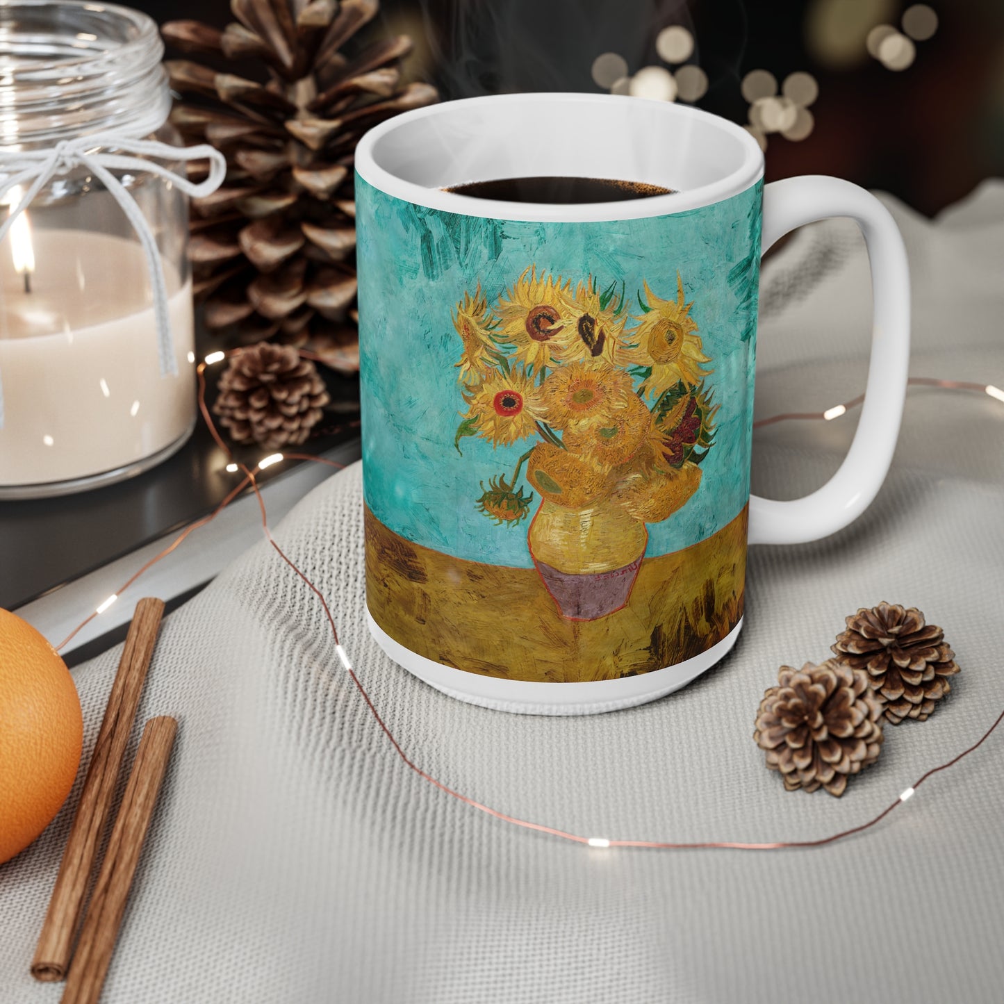 Van Gogh's Vase with Twelve Sunflowers (1888–1889) - Original Fine Art Print Ceramic Coffee Mugs, 11oz, 15oz