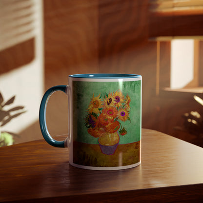 Van Gogh's Vase with Twelve Sunflowers (1888–1889) - Summer Fine Art Print Two-Tone Coffee Mugs, 11oz