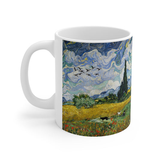 Van Gogh's Wheat Field with Cypresses (1889) - Birds Fine Art Print Ceramic Coffee Mugs, 11oz, 15oz