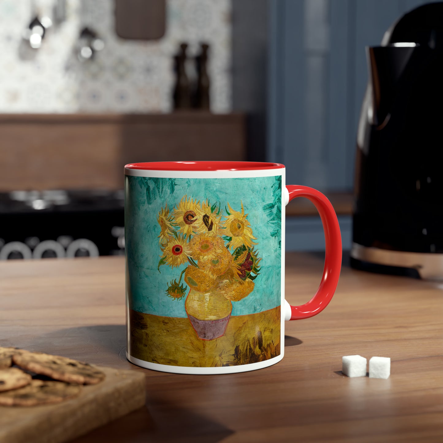 Van Gogh's Vase with Twelve Sunflowers (1888–1889) - Original Fine Art Print Two-Tone Coffee Mugs, 11oz