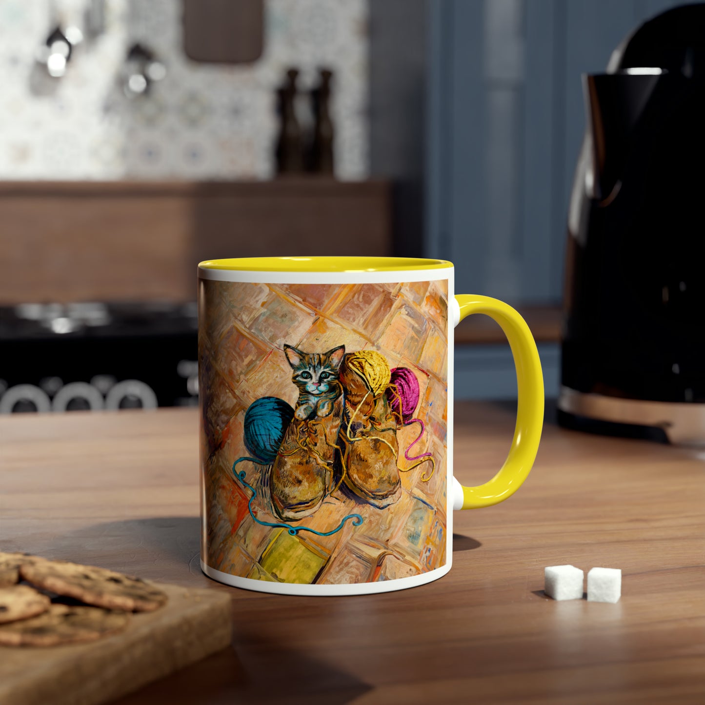 Van Gogh's Shoes (1888) - Kitten with yarns Fine Art Print Two-Tone Coffee Mugs, 11oz