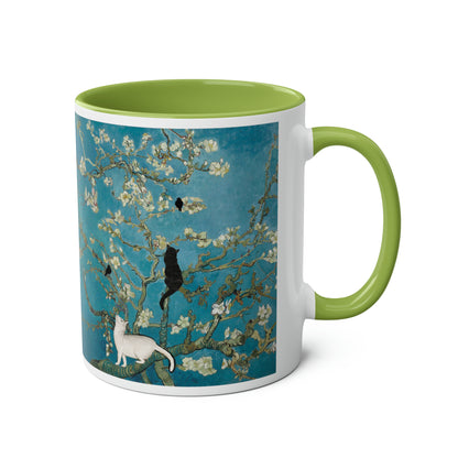 Van Gogh's Almond blossom (1890) - Cats Fine Art Print Two-Tone Coffee Mugs, 11oz