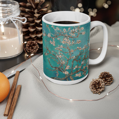 Van Gogh's Almond blossom (1890) - Turqoise Fine Art Print Ceramic Coffee Mugs, 11oz, 15oz