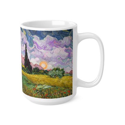 Van Gogh's Wheat Field with Cypresses (1889) - Sunset Fine Art Print Ceramic Coffee Mugs, 11oz, 15oz