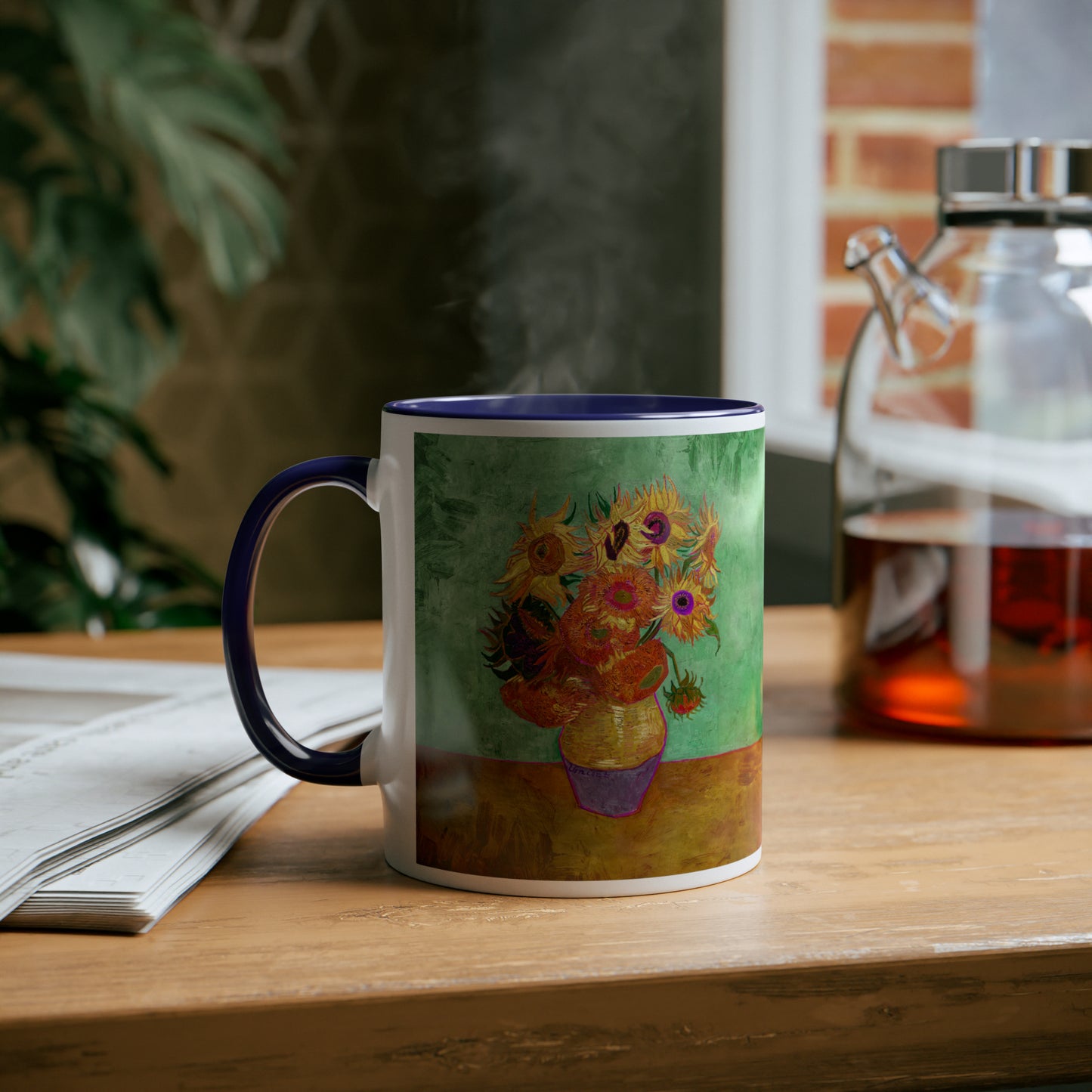 Van Gogh's Vase with Twelve Sunflowers (1888–1889) - Summer Fine Art Print Two-Tone Coffee Mugs, 11oz